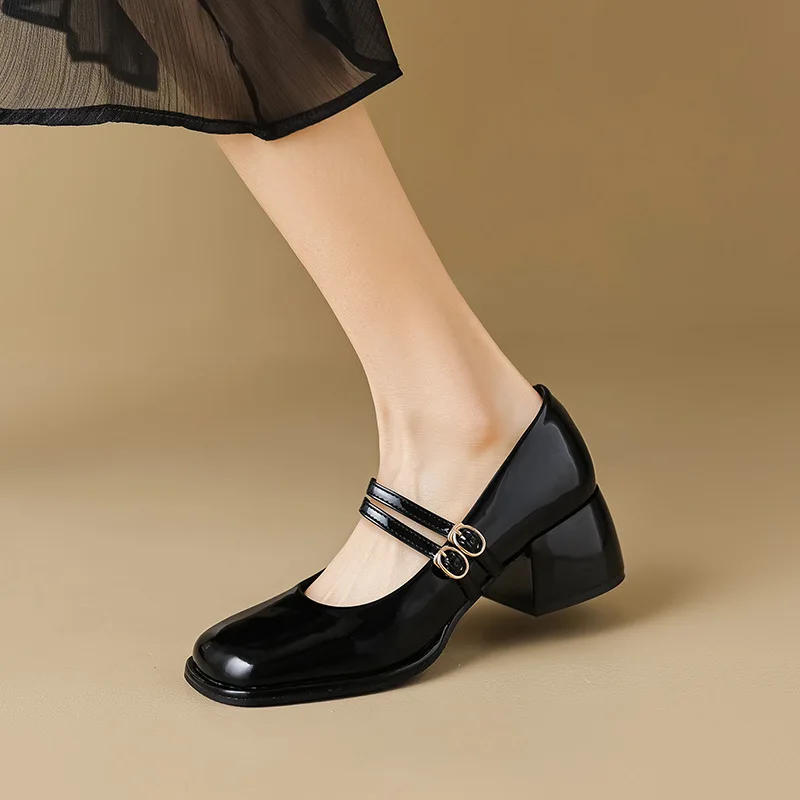 2023 spring women's shoes ladies high heels Casual Mary Janes white square toe design career and commuting Korean style 41-43 3