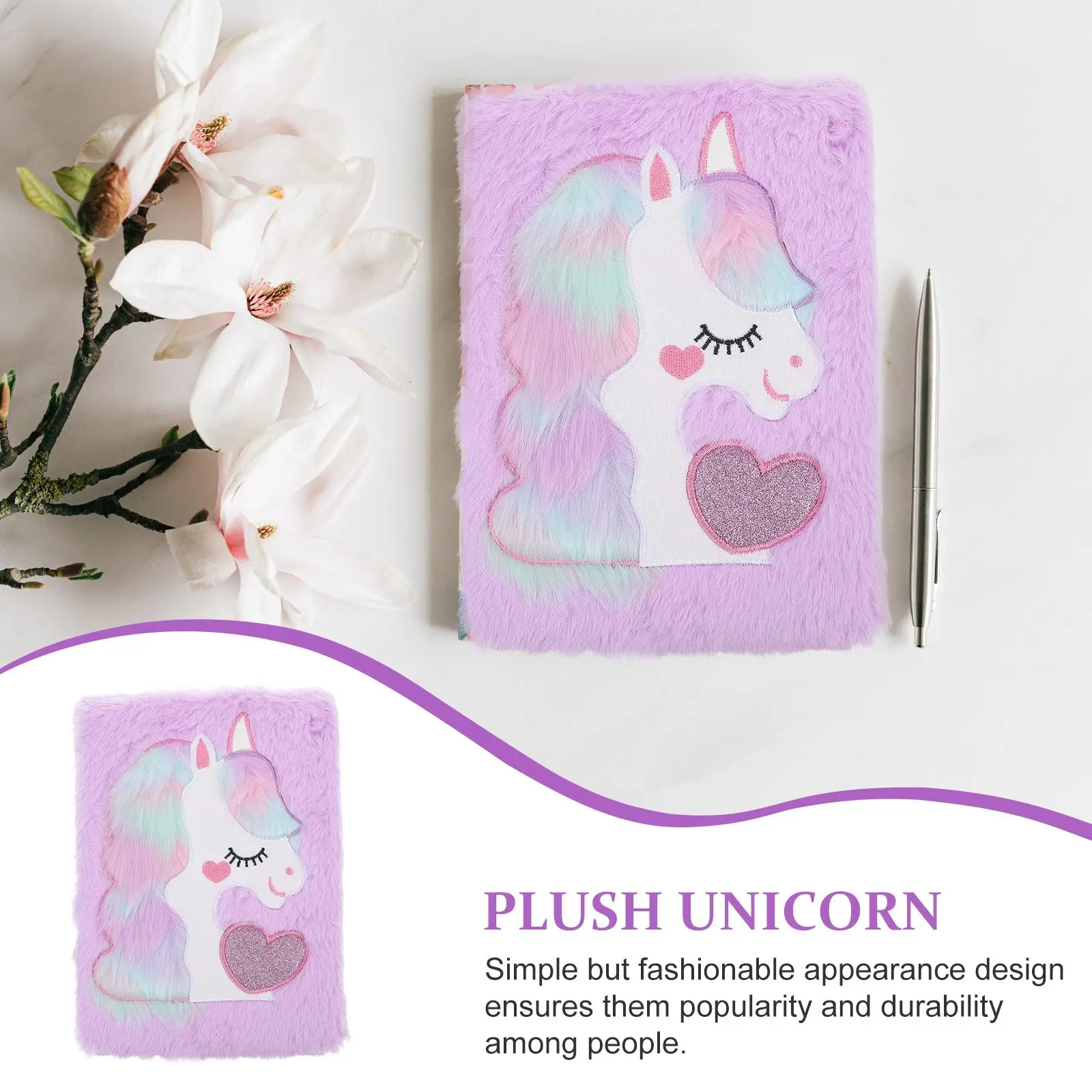 2024 A5 Cartoon Unicorn Plush Notebook for Children Plush Fluffy Notepad Cartoon cute Notebook Unicorn Pattern Diary for Student