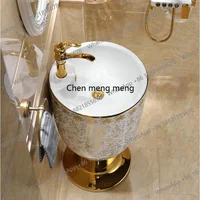 อ่างล้างหน้าแบบตั้งพื้นพร้อมขาตั้ง รุ่นใหม่ล่าสุด อ่างล้างหน้าทรงกลมสีทอง วัสดุเซรามิก 3