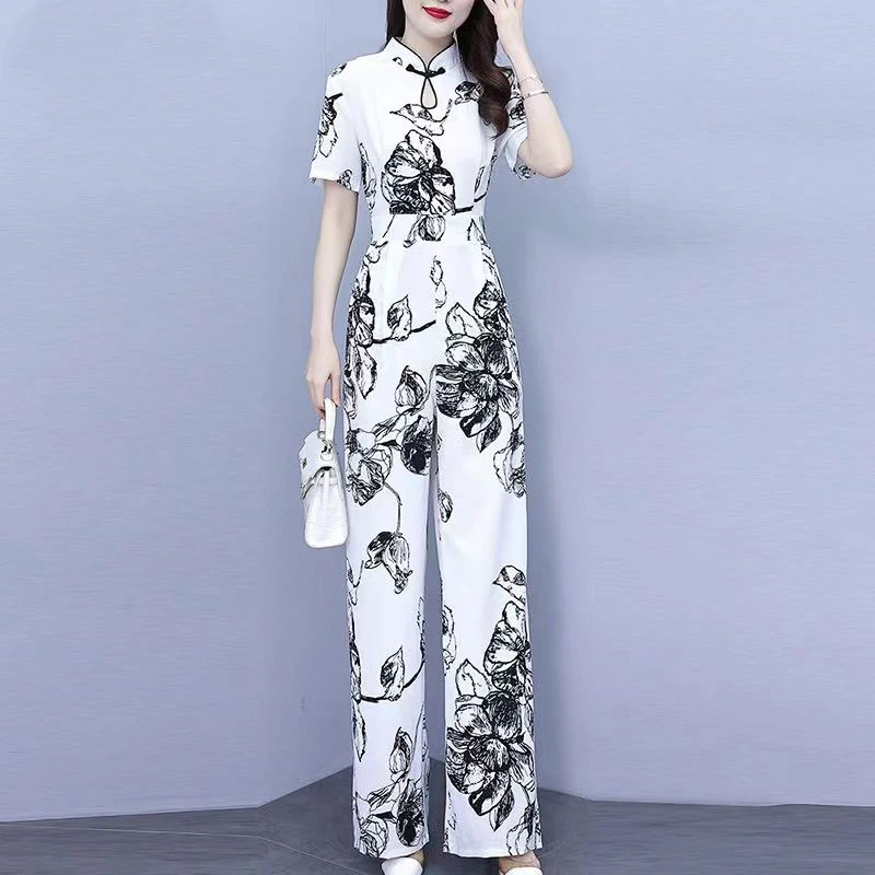 authentic-short-sleeved-westernized-jumpsuit-2023-new-chiffon-jumpsuit-one-piece-wide-leg-pants-set-trend