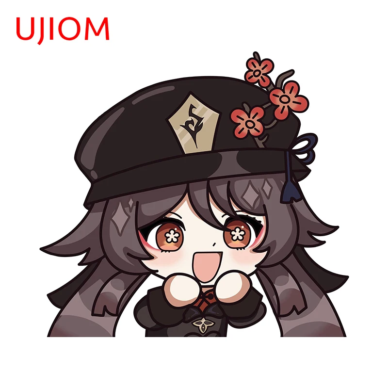 UJIOM 13 см X 12 см милый Genshin ударопрочный хутао мультфильм наклейки на стену Chibi Детская комната Наклейка забавная Детская комната Декор