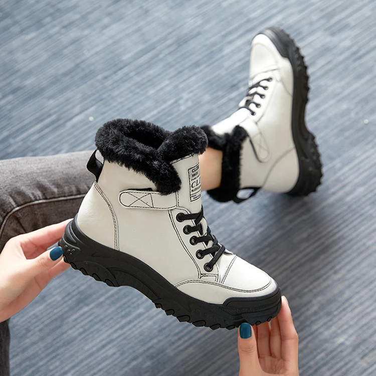 Plush Ankle Leather Women Boots - true deals club