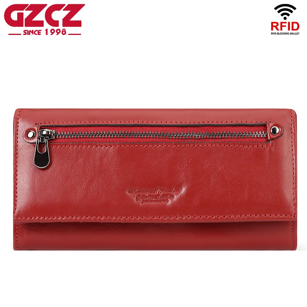 GZCZ 정품 가죽 파일 마스터 여성 RFID 차단 지갑 클러치 주최자 변경 포켓 동전 지갑 돈 가방 카드 - AliExpress