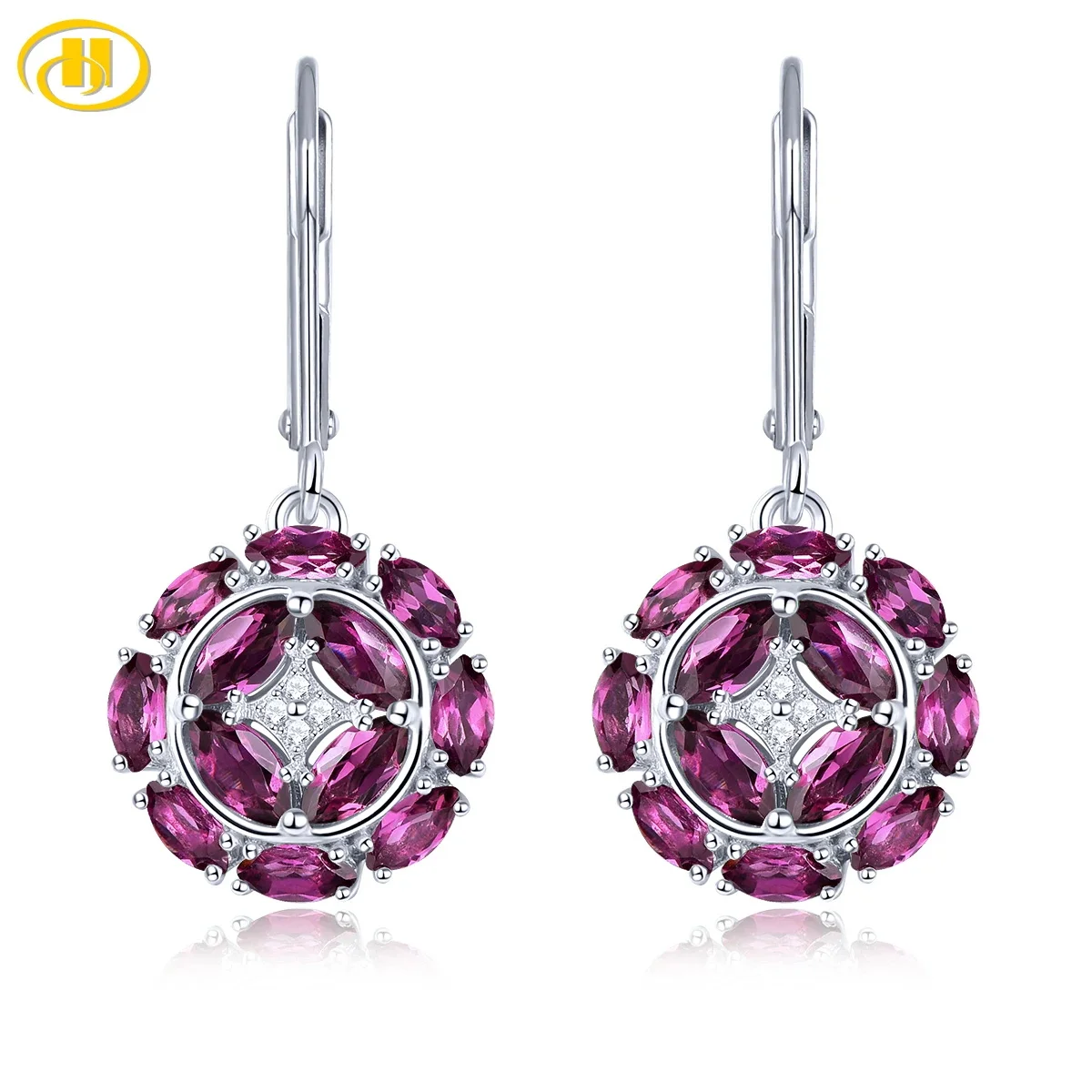 

Natural Rhodolite Garnet Sterling Silver Drop Earring 3.5 Carats Genuine Romantic Garnet Gemstone Women's Favorite Fine Jewelrys