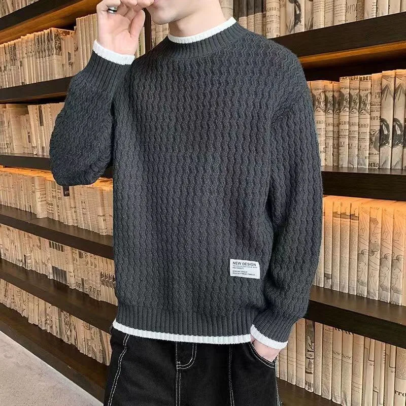 2023 New Spring and Autumn Luxury Handwoven Sweater Round Neck Long Sleeve Color Matching Versatile Temperament Thickened Top