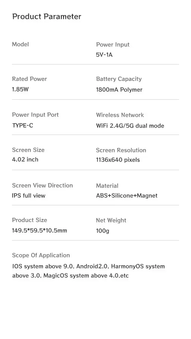 Especificaciones del producto