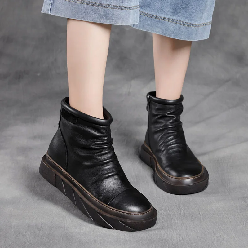 

Clearance Special Offer Hand-Rub Color Pleated Short round Head Thick Bottom Single First Layer Cowhide Zipper Dr. Martens