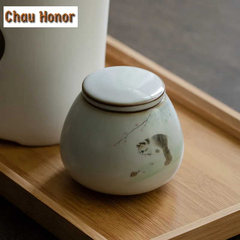 Ru Kiln White Porcelain Tea Storage Small Tea Jar Tea Box Portable Sealed Canister Storage Tank Ceramic Tea Caddy Tea Container