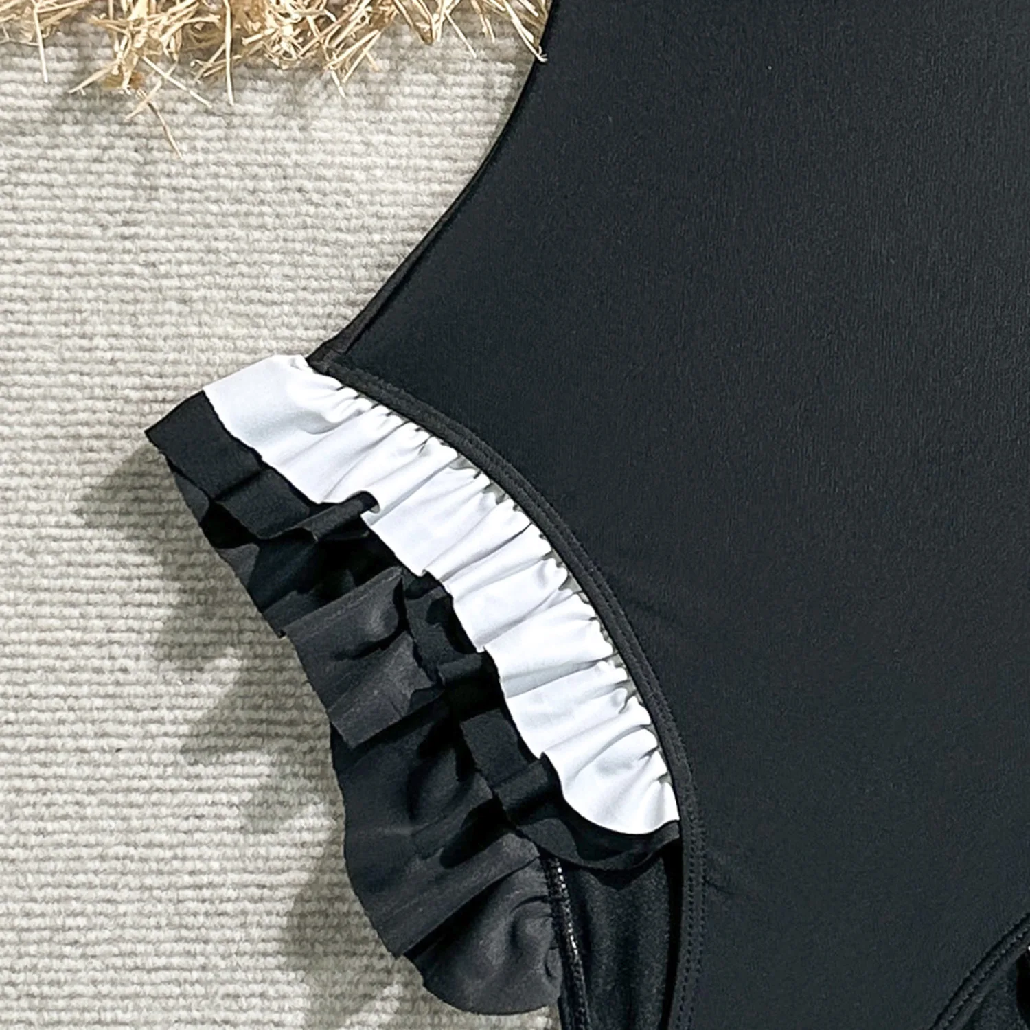 VigoBreviya 2026 Traje de Baño Sexy con Volantes para Mujer, Monokini de Una Pieza con Tirantes y Push-Up, Negro y Blanco, sin Espalda