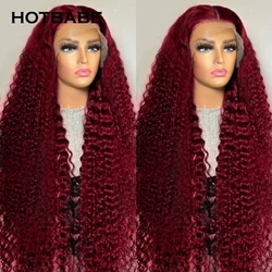 350 Density 99J Burgundy Water Wave 13x6 HD Lace Frontal Wig Glueless Preplucked Human Hair Wigs For Women 5x5 Lace Closure Wig