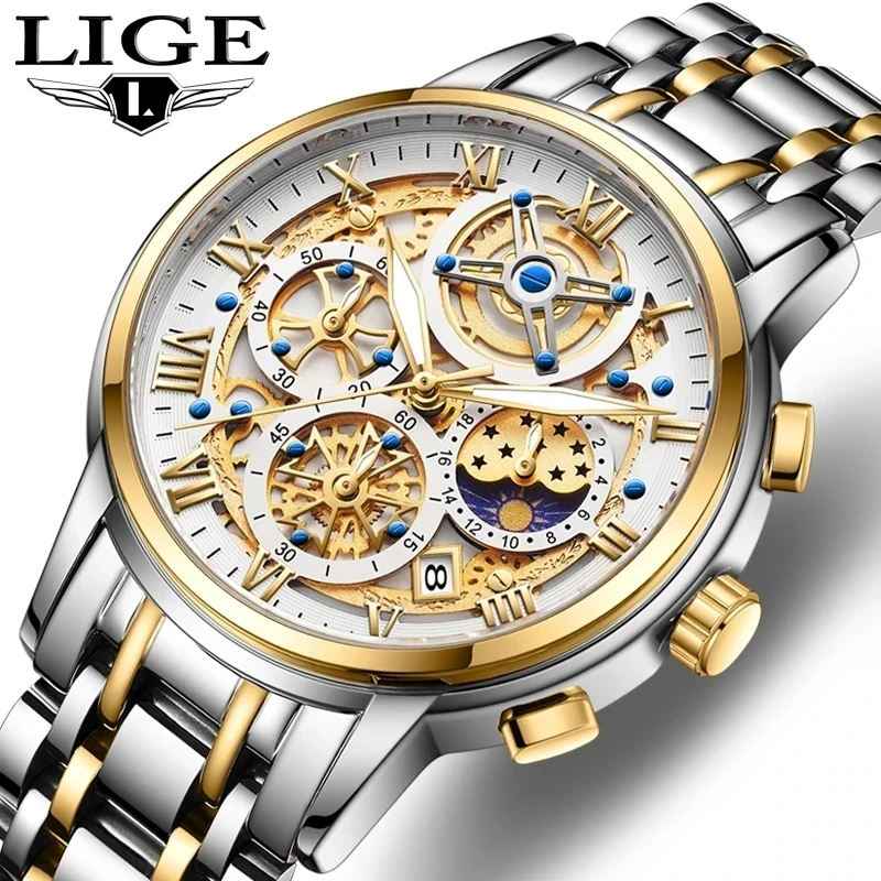 CREWD | Heren Horloge Goud | Stainless Steel | Quartz Klokkenwerk | Black Dial | – Farrier Blanche