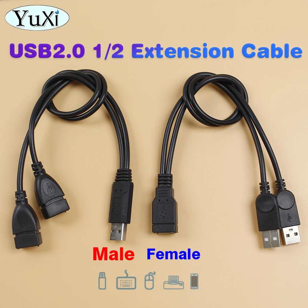 Dual USB 2.0 Splitter Adapter Cable - 1 Female to 2 Male Ports for Charging and Data Transfer