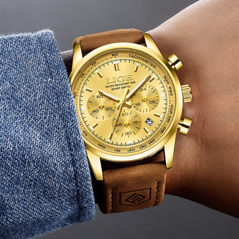 LIGE Top Brand Luxury Mens Watches Fashion Military Sport Men's Quartz Wristwatches Casual Leather Waterproof Watch Reloj Hombre