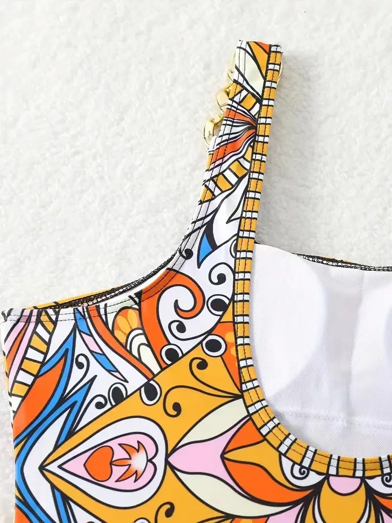 Sexy and Fashionable Swimsuit 2026 Women's Retro Printed Push Up Swimsuit with One Piece Swimsuit Women Hot Spring Bikini Cut