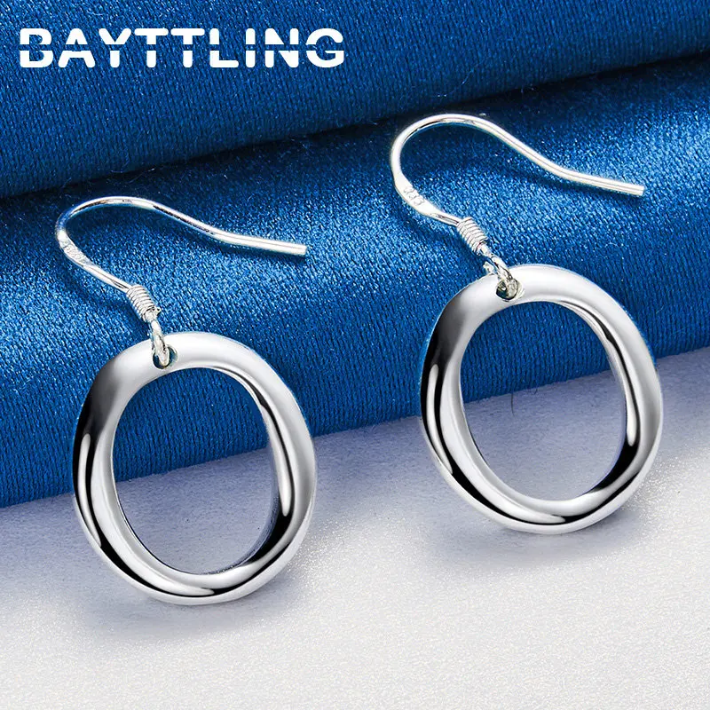 

Genuine 925 Sterling Silver Round O Drop Earrings For Fashion Women Wedding Jewelry Accessories Gifts Earrings
