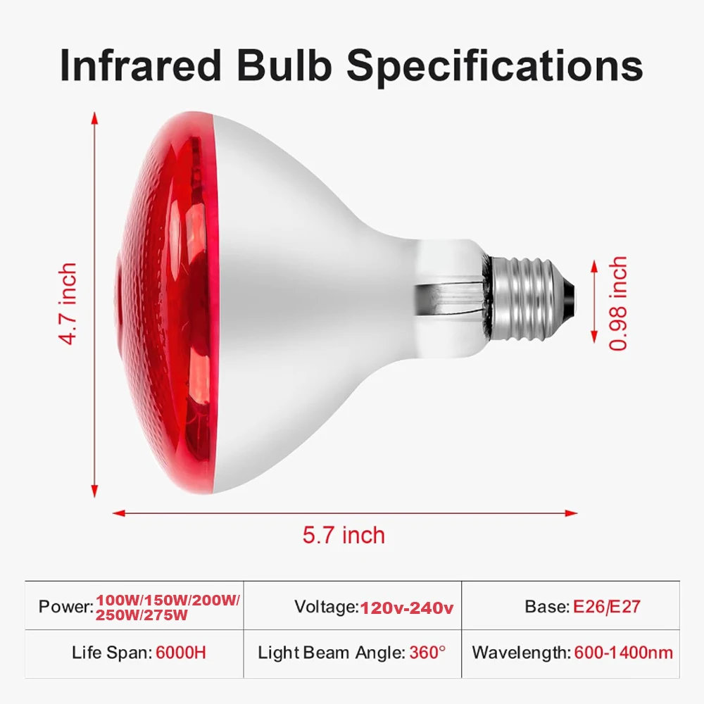 220V Infrared Heating Bulb Lamp 100/150/200/275W for Amphibians Reptiles Poultry Pets Livestock E27 Chicken Duck Farm Supplies 6