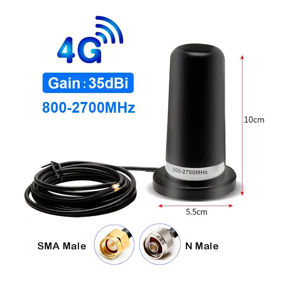 GSM 2G 3G 4G Antenna 35dBi 800-2700MHz Strong Magnetic Chuck Vehicle Car Mount Base Statation Antenna Signal Booster N Male SMA