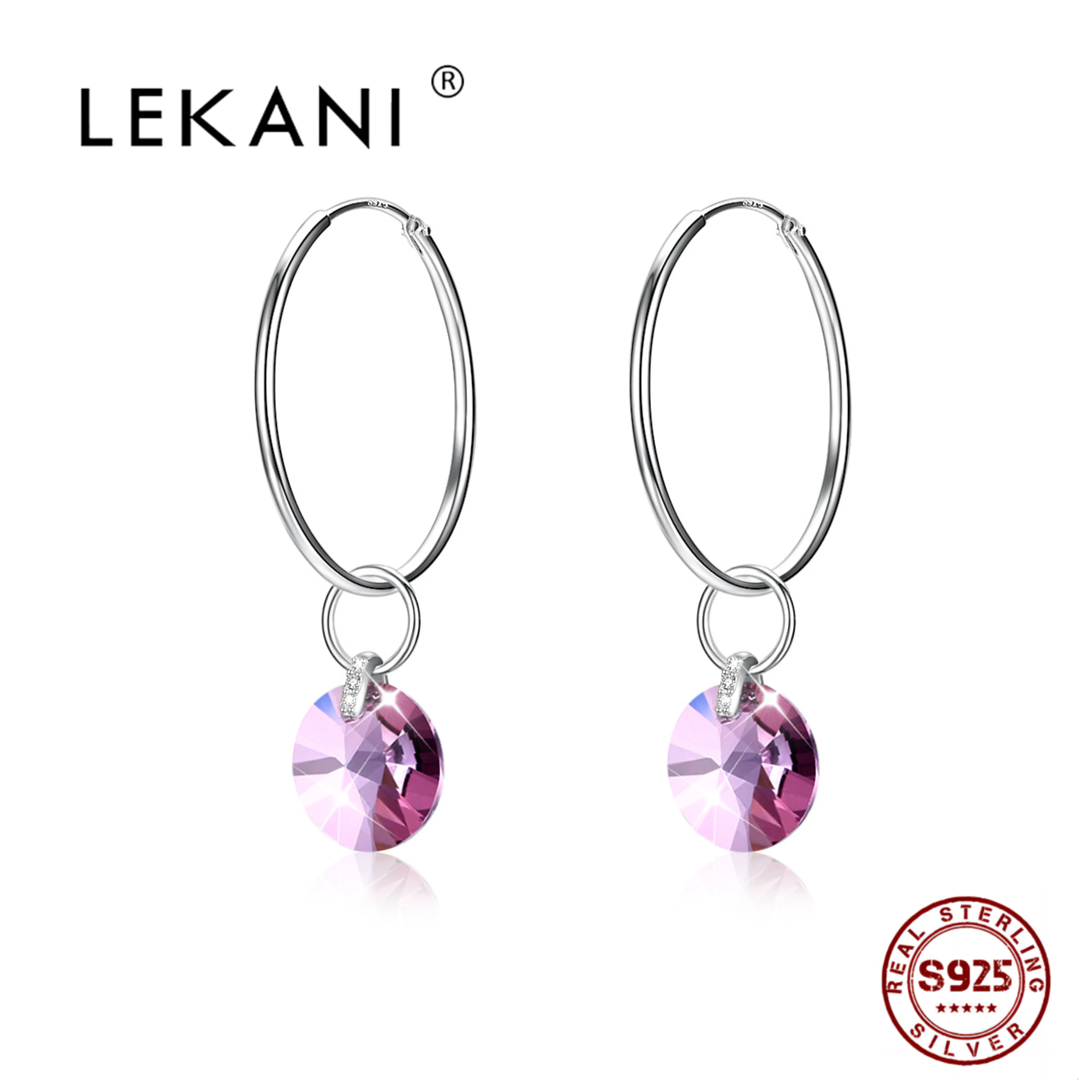 

LEKANI Real 925 Sterling Silver Stylish Crystal Pendant Earrings For Women With Fine Stainless Steel Jewelry Free Shipping