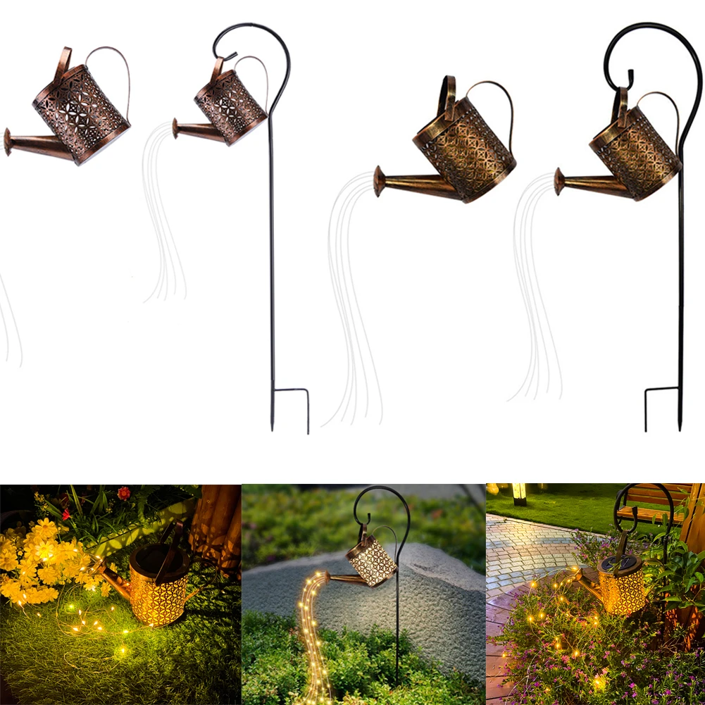 Solar Powered Watering Can Lamp Hanging Kettle Lantern Waterproof