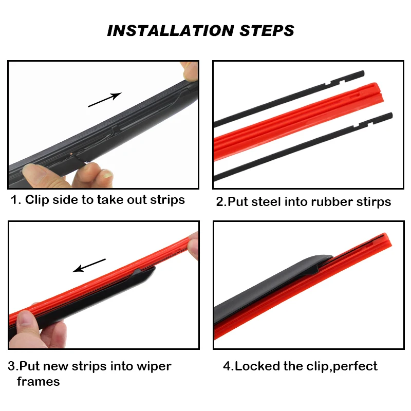 Premium Red Hybrid Wiper Blade with Silica Gel Refill Strips (Set of 2)