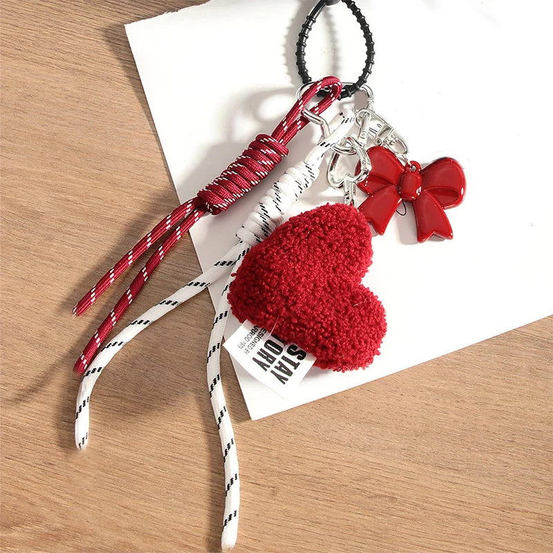Fashion Lamb Wool love Plush Keychain Cute Heart Shaped Pendant Rope Chain Elegant Girl Backpack Key Accessoriy