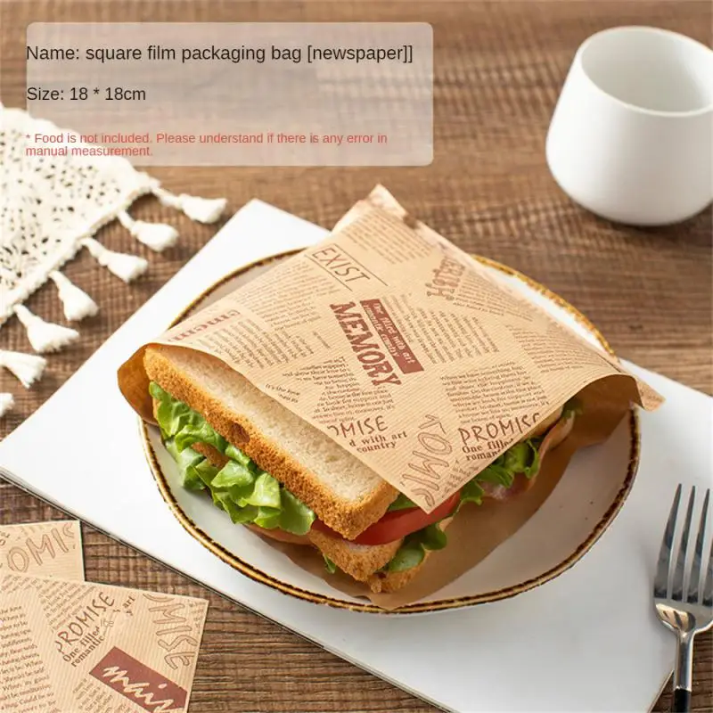 50pcs Square Sandwich Wrapping Paper Oil-Proof Disposable Food Toast Sandwich Hamburger Paper Cut Baking Household Baking
