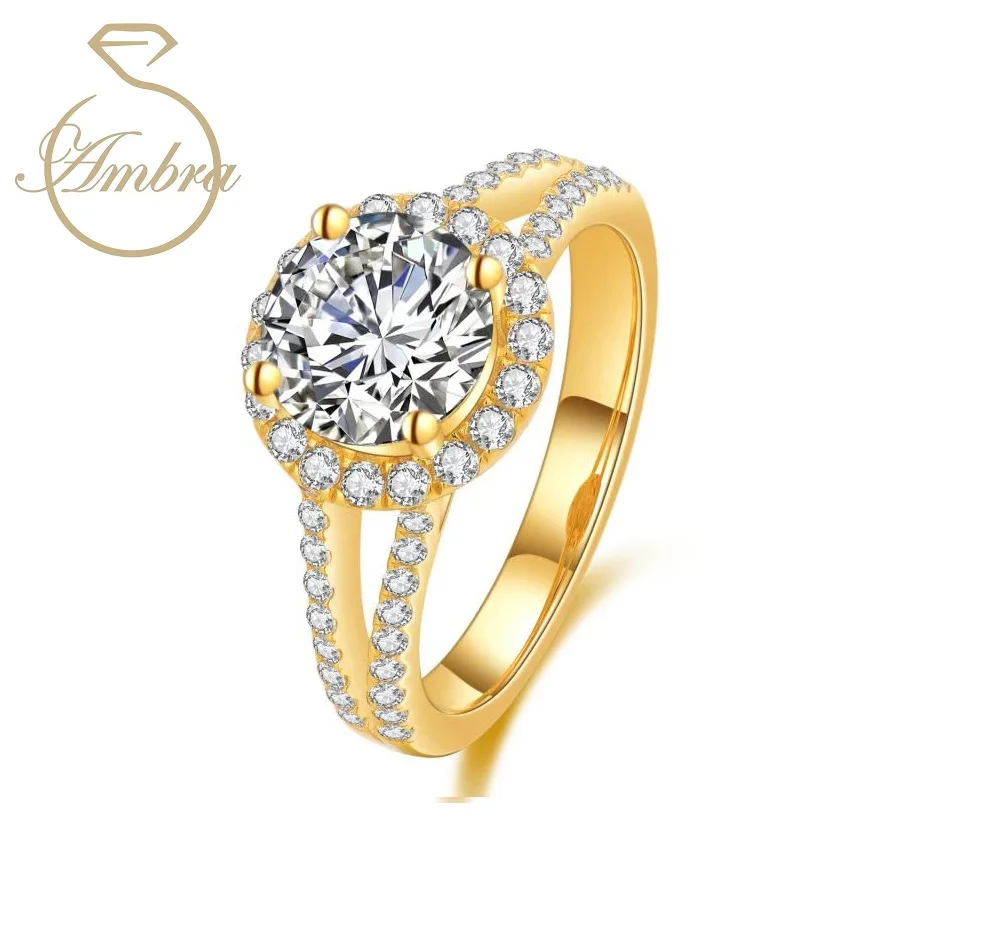 

Ambra Jewelry Ring 2.0 Carat D Color Moissanite Diamond with Yellow Gold Plated Build Your Personalized Birthstone for Women