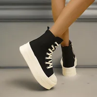 Women's Platform Ankle Boots High-Top Lace-Up Canvas Shoes for Spring Autumn Trendy Height-Increasing Design Shoes - Image 5