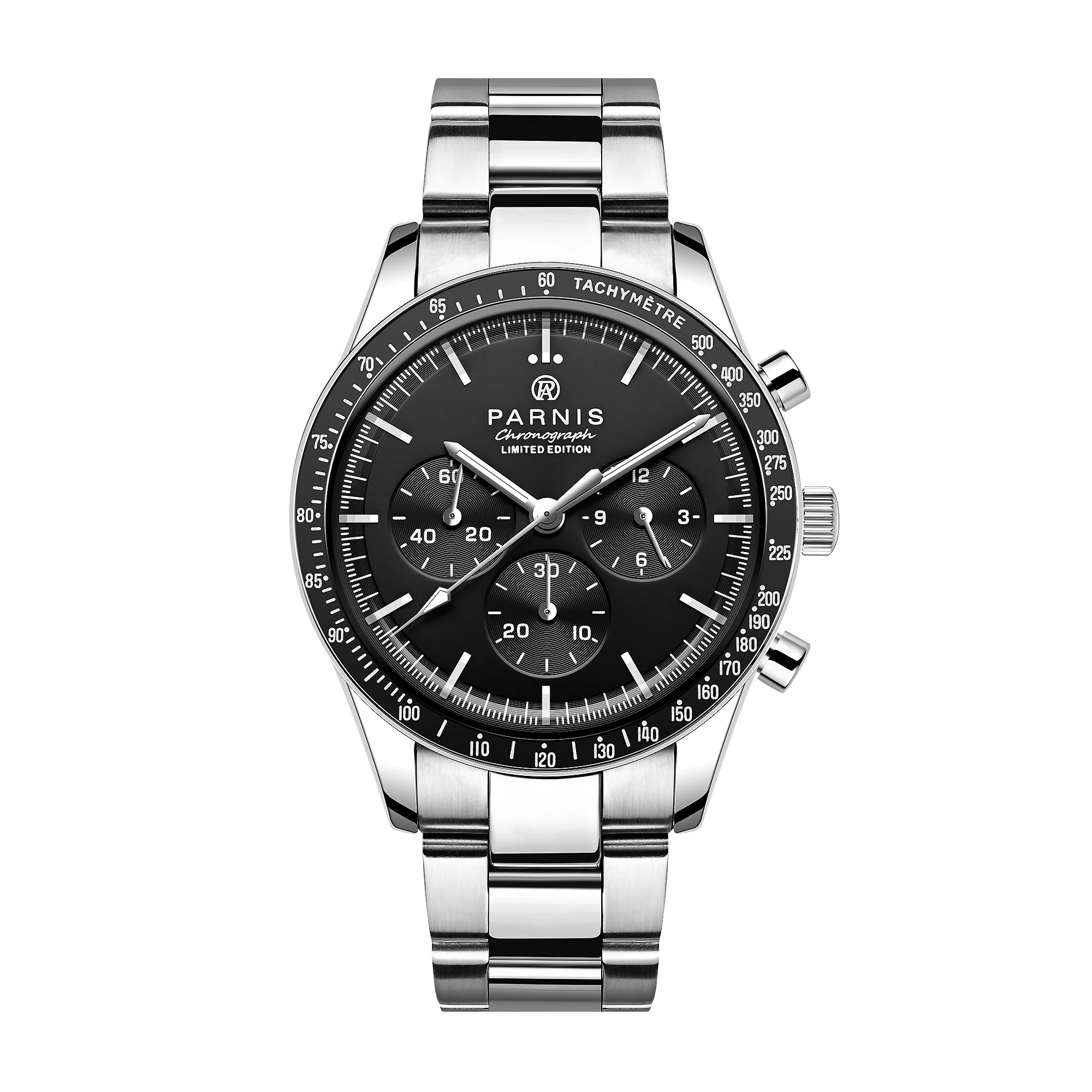 

Модные мужские кварцевые часы Parnis с чёрным циферблатом 40 мм, мужские часы с календарем, водонепроницаемые мужские наручные часы из нержавеющей стали, мужские часы