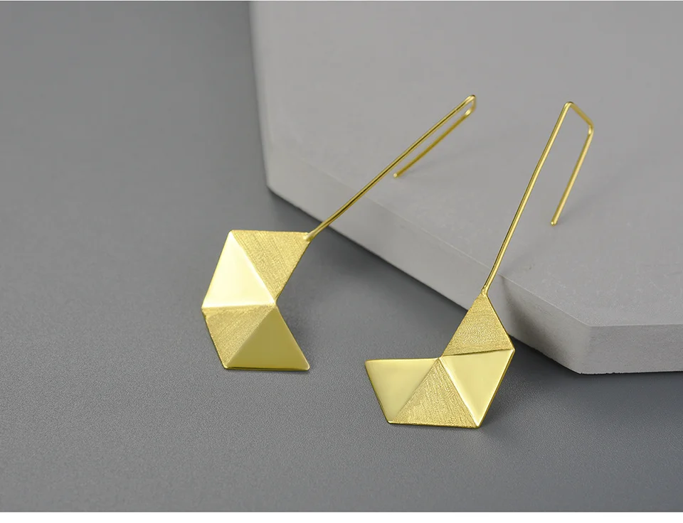 Minimalist Origami Art Design Earrings – Silver & 18K Gold Long Dangle