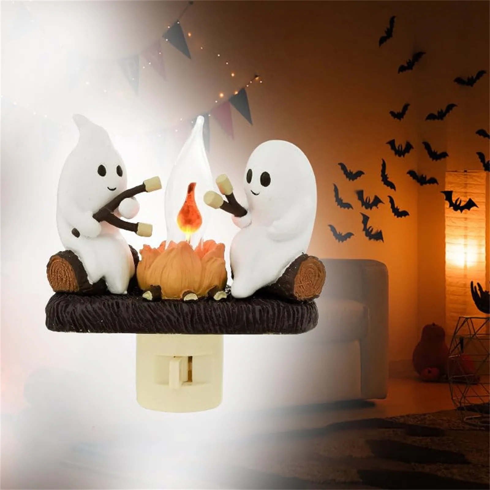 Ghost Flickering Nightlight, LED Faux Fire Ghost Lamp,Halloween Bedroom Night Light Gifts For Family, Friends, Kids