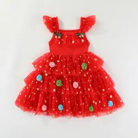 Robe de fête de noël pour filles, en Tulle, arbre rouge vert, superposé, sans manches, tenue de vacances, vêtements décontractés, robes de noël pour enfants 2
