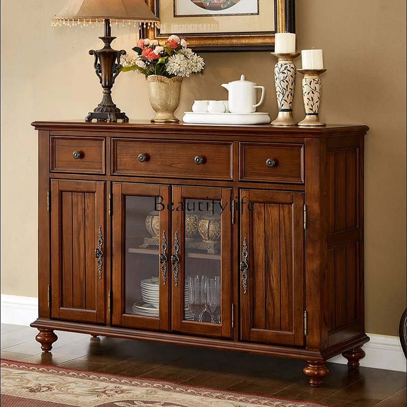 

American Retro Solid Wood Sideboard Wall Living Room Tea Cabinet Home Storage Low Side Cupboard
