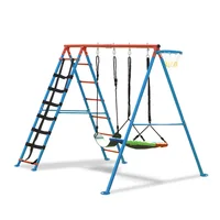 Swing Sets for Backyard, 550LBS Swingset Outdoor for Kids, Basketball Hoop, Climbing Ladder and Nets 2