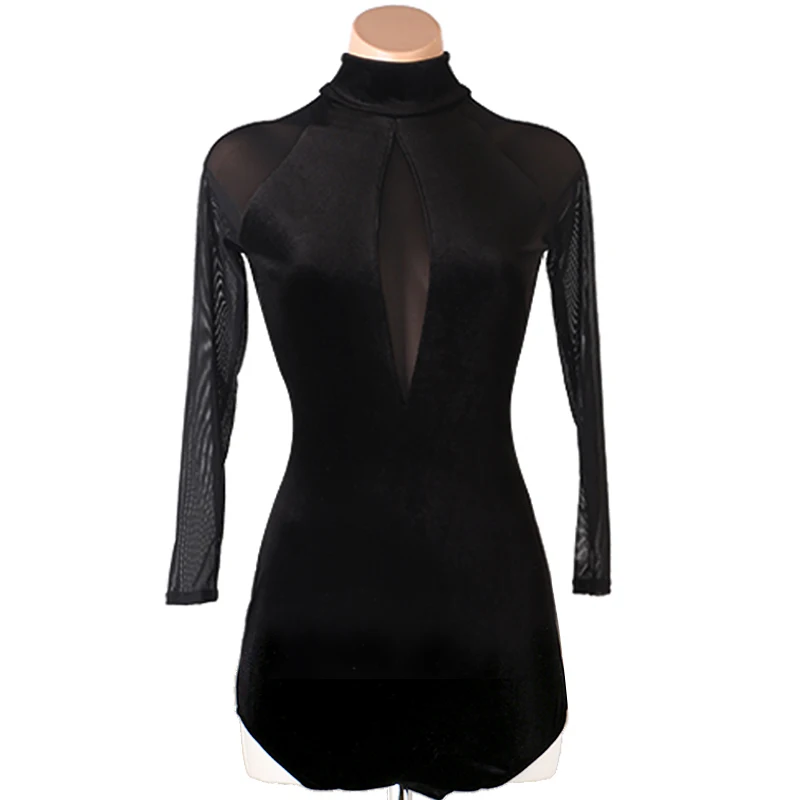 

Velvet Modern High Collar Open Back Latin Dance Jumpsuit Top National Standard Social New Product