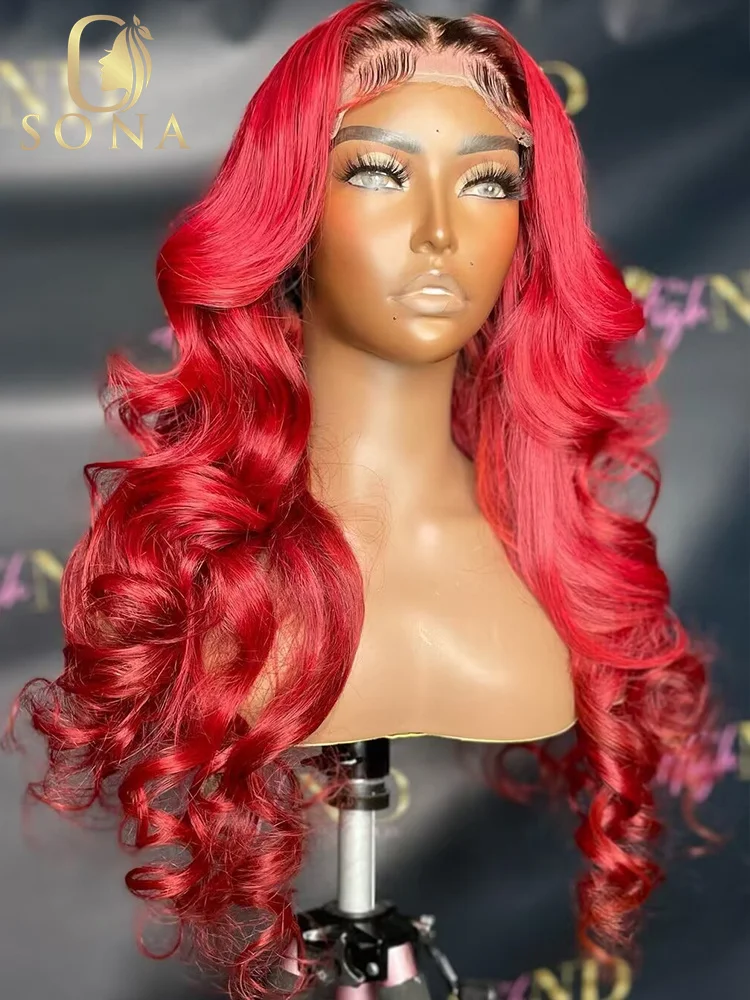 

Hot Red 13x4 HD Transparent Lace Front Wig Burgundy Black Red 99J 13x6 Lace Frontal Wavy Human Hair Wig For Women 180 Density
