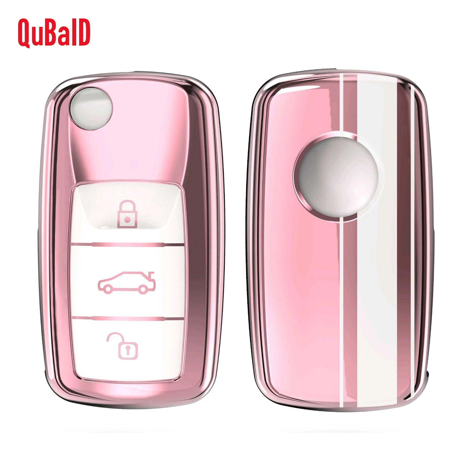 

QuBaID Interior Accessories Soft TPU Durable Flip Car Key Case Cover With Patterns Fit For VW Passat Polo JettaVA3 Skoda