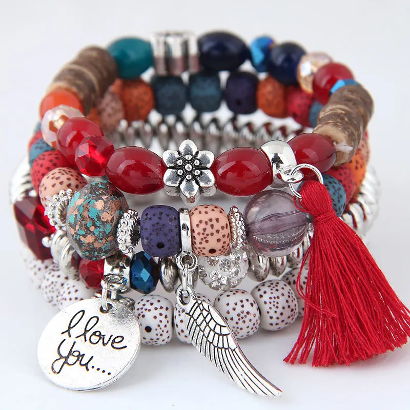 Bracelet Jewelry Bohemian Charm Beads Wrap Bracelets for Women Boho Flower Leaf Tassel