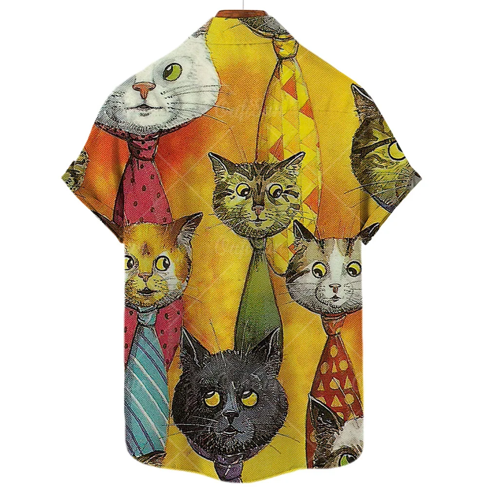 2023 men's shirt animal cat print shirt pattern T shirt fashion short sleeved Harajuku shirt