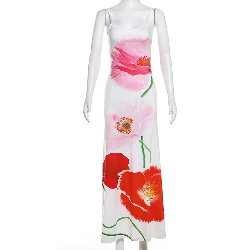 Vestidos de moda con cuello halter ajustado y estampado para mujer, vestido largo elegante sin espalda y cintura alta, vestido de fiesta de verano 2025.