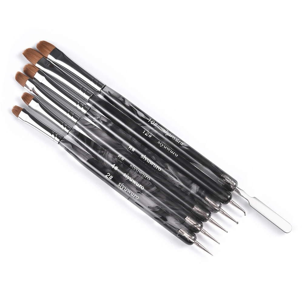 2 Way Nail Art Acrylic Brush Kolinsky Double Head Manicure Tool Brush UV Gel Builder Nail Dotting Pen Stirring Rod Stick 2-12# 4
