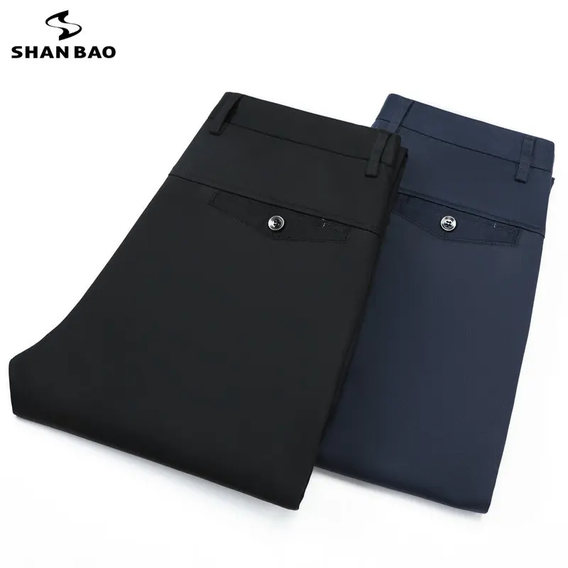 

SHAN BAO Spring New Brand Bamboo Fiber Men's Pants Quality Clothing Classic Business Leisure Straight Pure Gentleman's Trousers