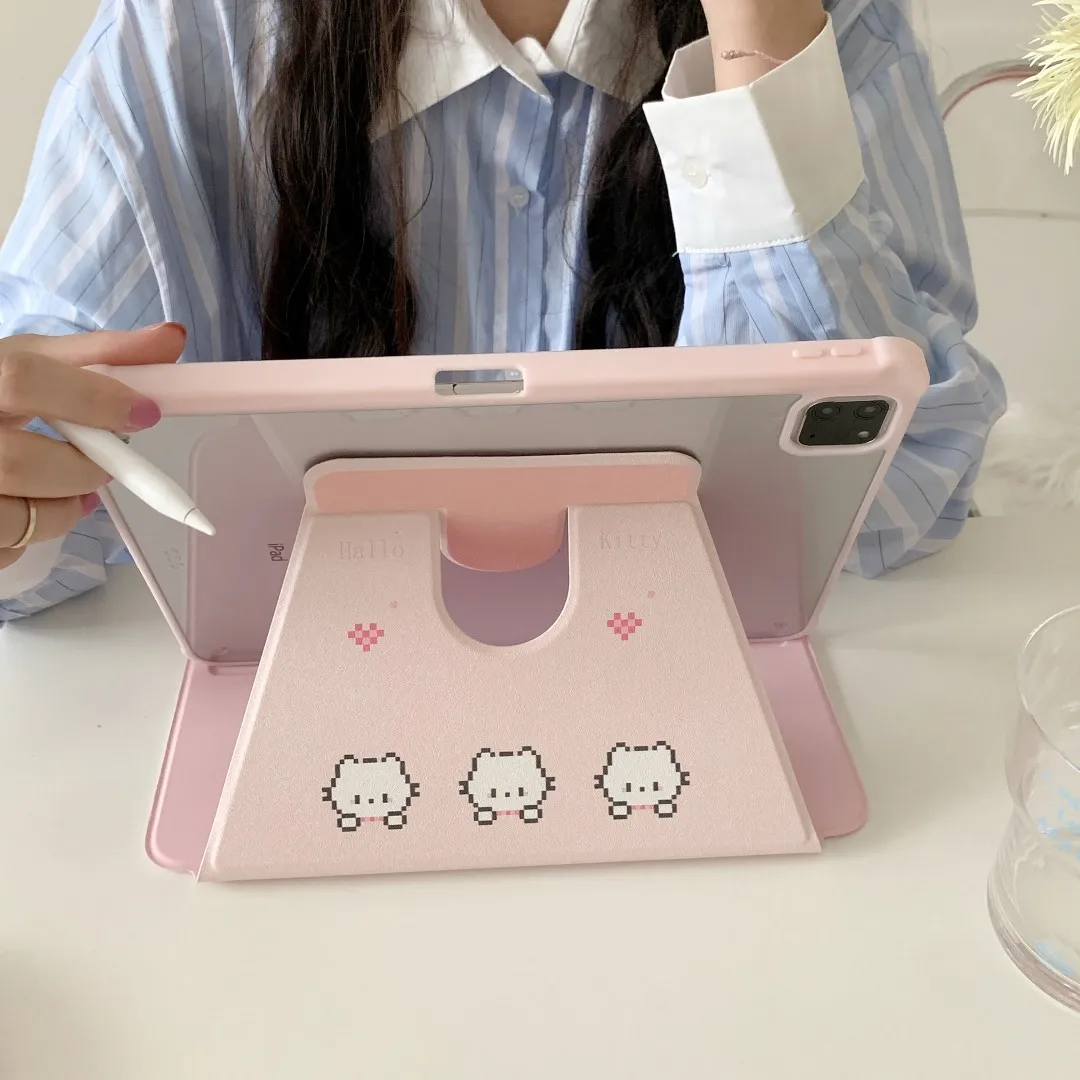 Pixel Cat Case With Pencil Holder for iPad