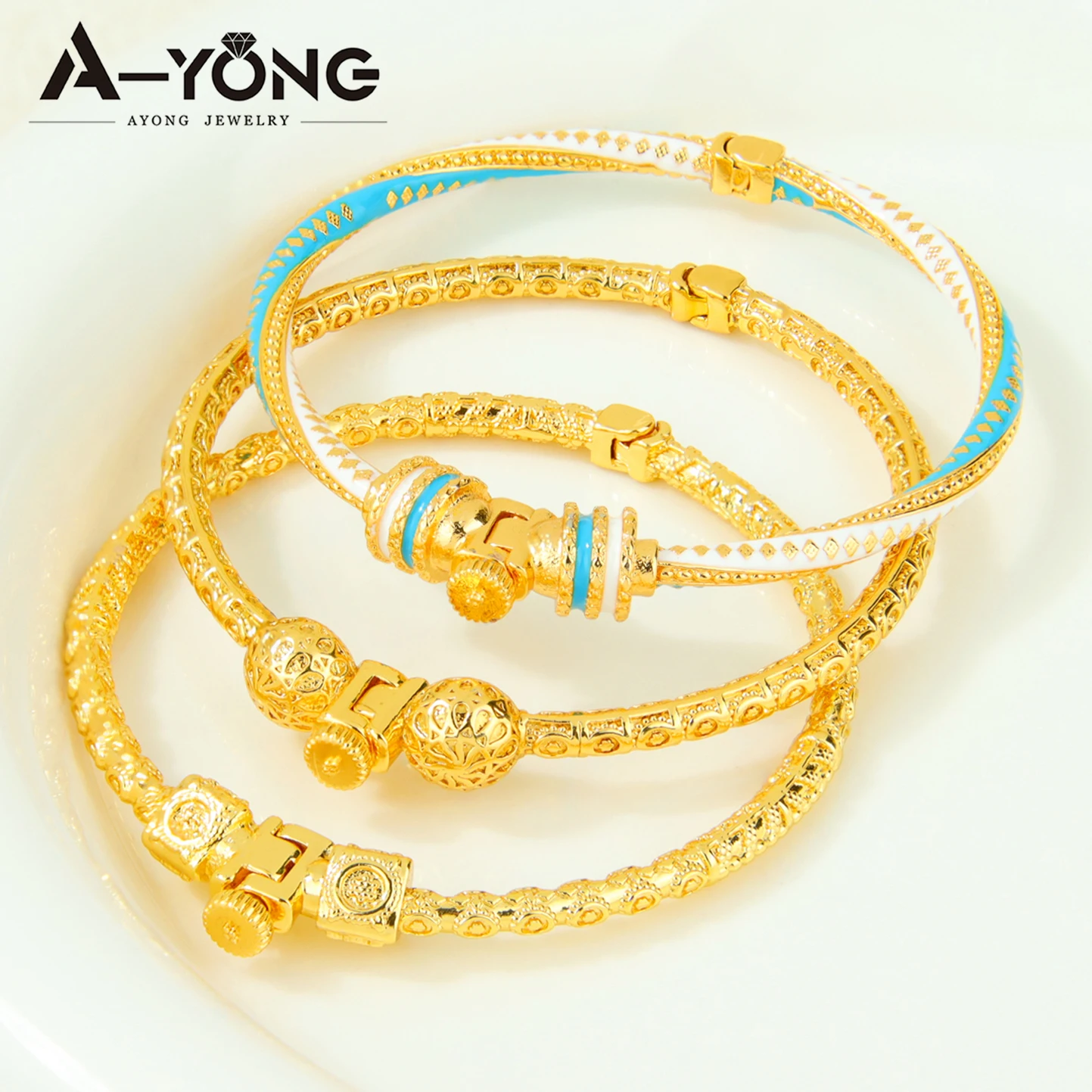 Äthiopien Klassisches Türkis-Armband, 21 Karat vergoldet, Dubai-Charm, Öffnungsarmreifen, Oman-Frauen, Braut, Hochzeit, Party-Schmuck – Detail 5