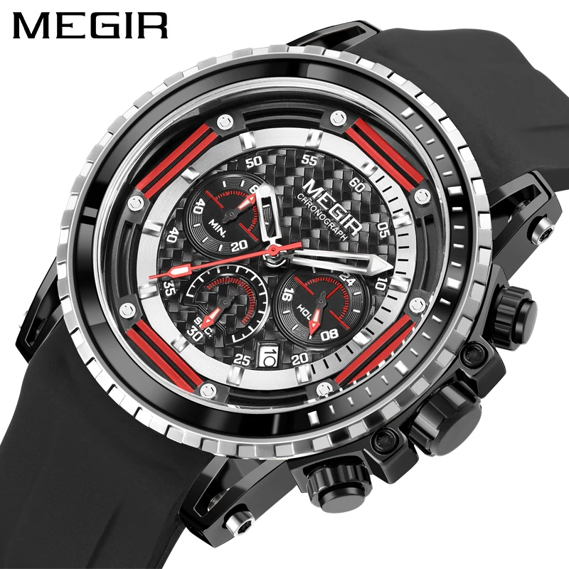 

MEGIR Brand New Sport Silicone Chronograph Quartz Watches for Men Waterproof Luminous Fashion Wristwatch Mens Relogio Masculino