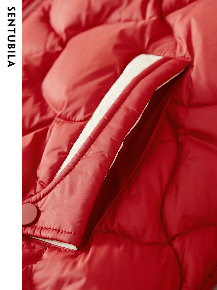 SENTUBILA Women's Contrast Crop White Duck Down Jacket 2023 Winter Stand Collar Down Coat Loose Warm Puffer Jackets W34Y49917