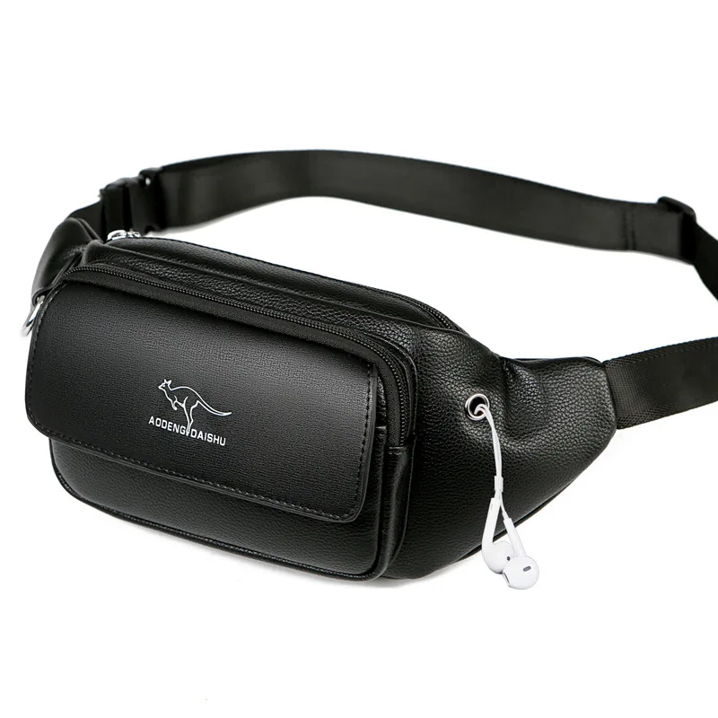 New Men's Chest Bag Simple Casual Fanny Pack with Earphone Hole Large Capacity Multi Layer Shoulder Bag for Outdoor Portability