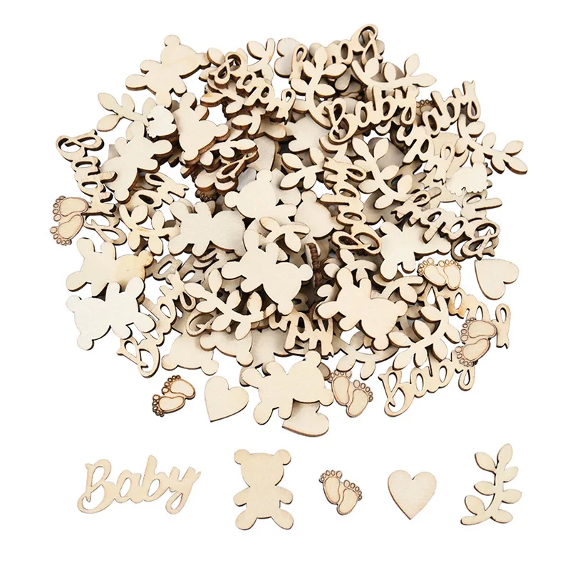 Mixed Baby Bear Heart Leaf Wood Confetti Kids Boy Girl Birthday Party Table Scatter Baby Shower DIY Decorations Supplies 100Pcs