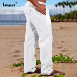 Men Fashion Leisure Beach Cotton Linen Pants Men's Ankle-Length Trouser Plus Size Mens Casual Solid Pocket Drawstring Sweatpants