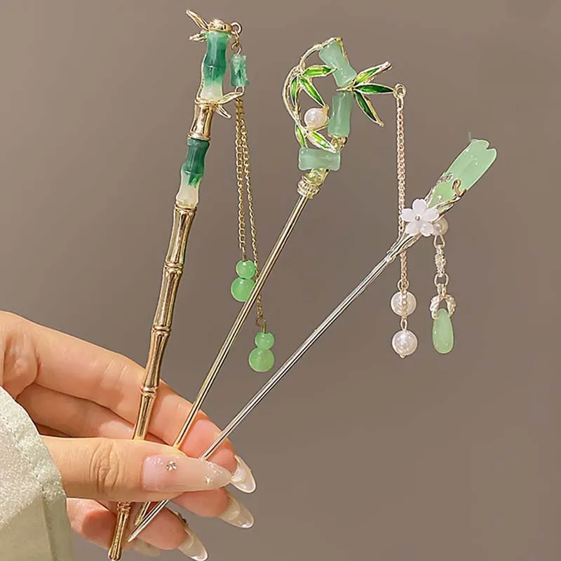 Chinese Bamboo Hair Sticks Hair Needle Retro Tassels Hairpin for Women Long Dresses Hanfu Wear Accessories jewelry accessories,jewelry set,hair accessory,hair headdress,hair stick